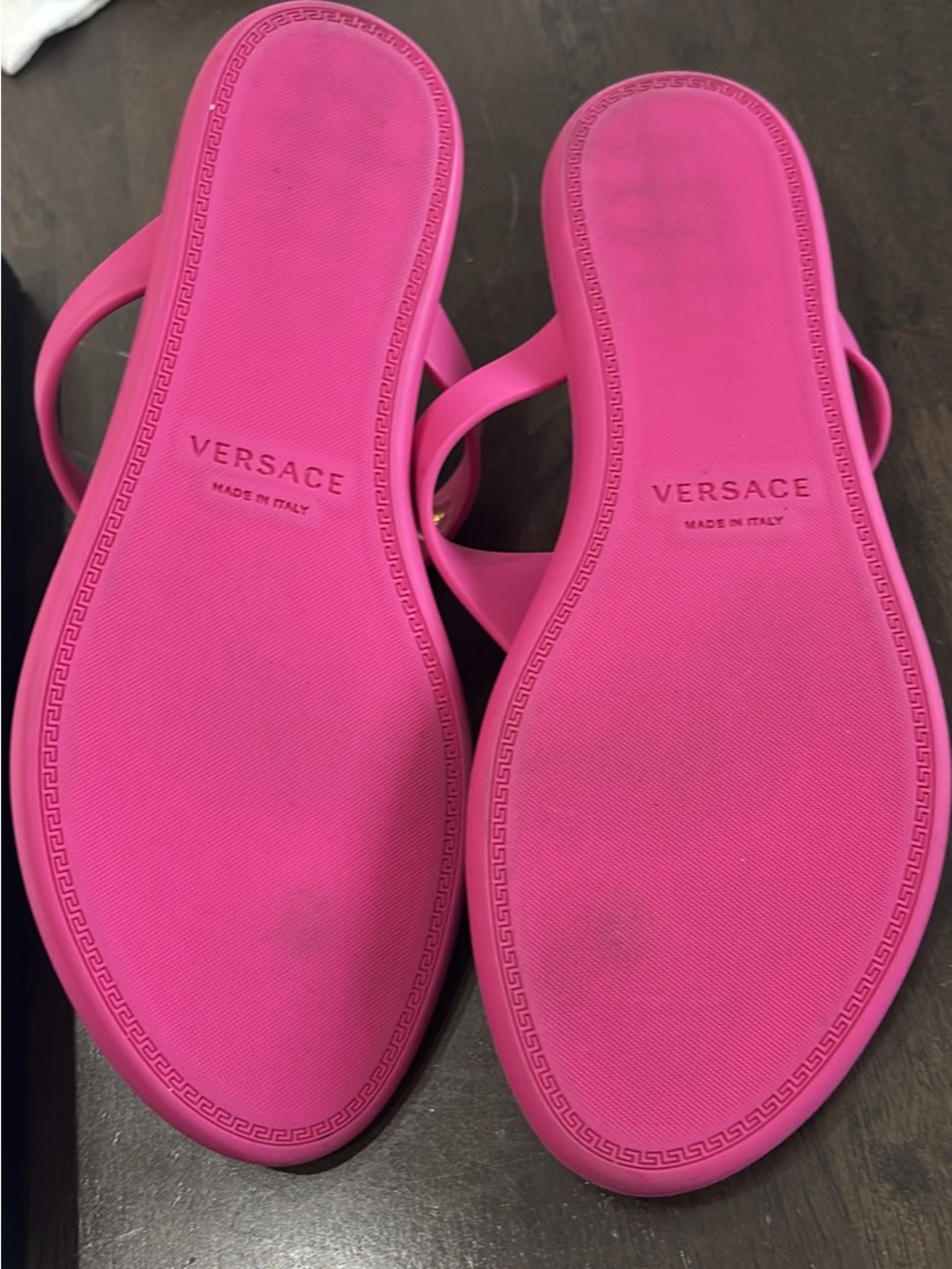 Versace Hot Pink Silicone Medusa Thong Sandals with Gold Emblem - Picture 3 of 7